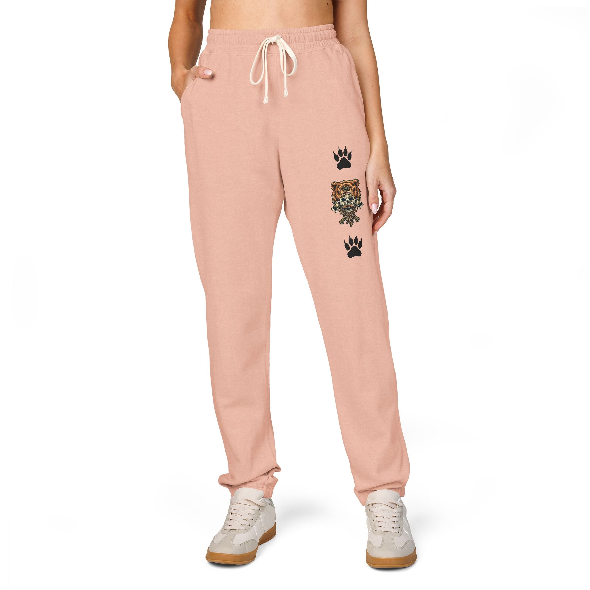 Bear Skull Print Fleece Sweatpants