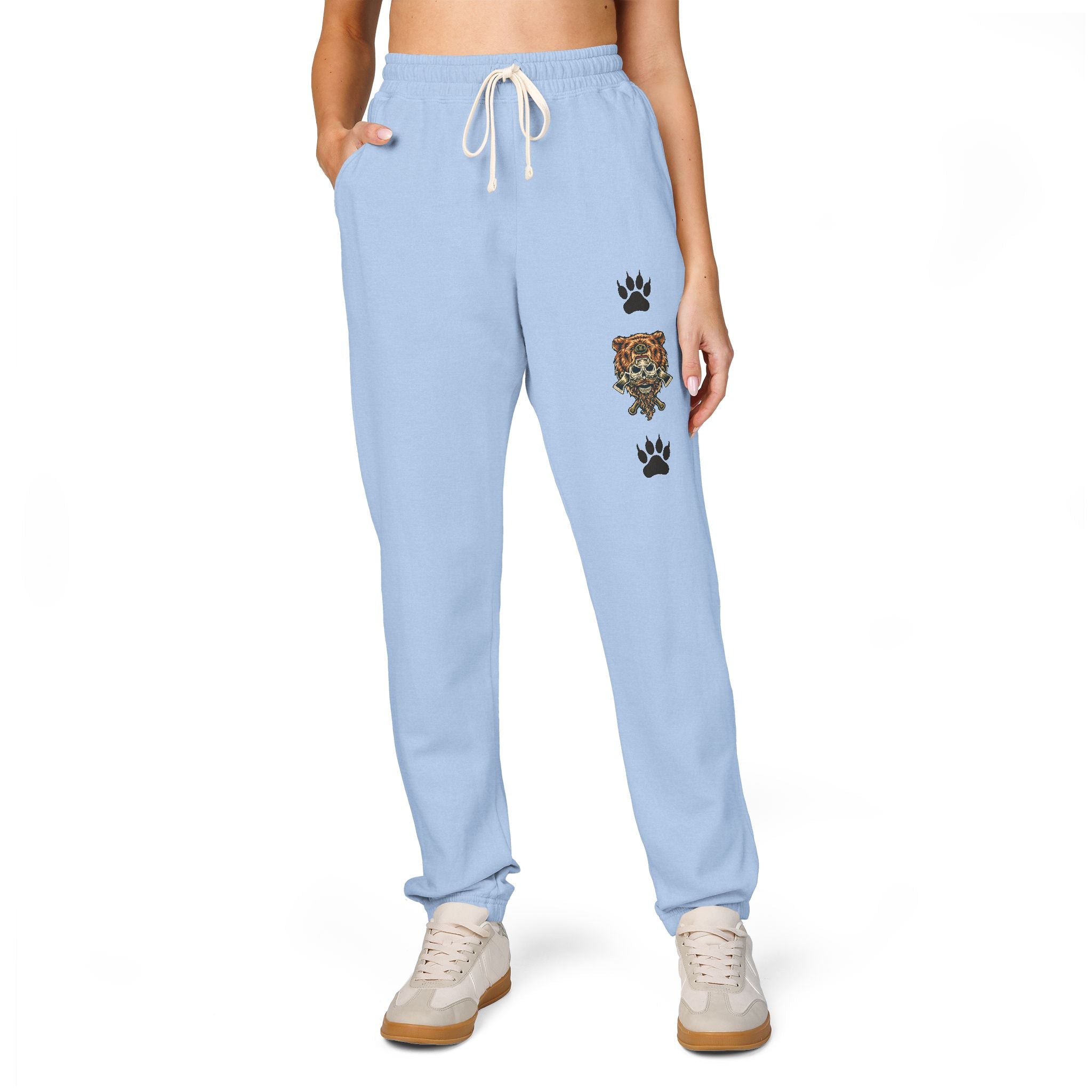 Bear Skull Print Fleece Sweatpants