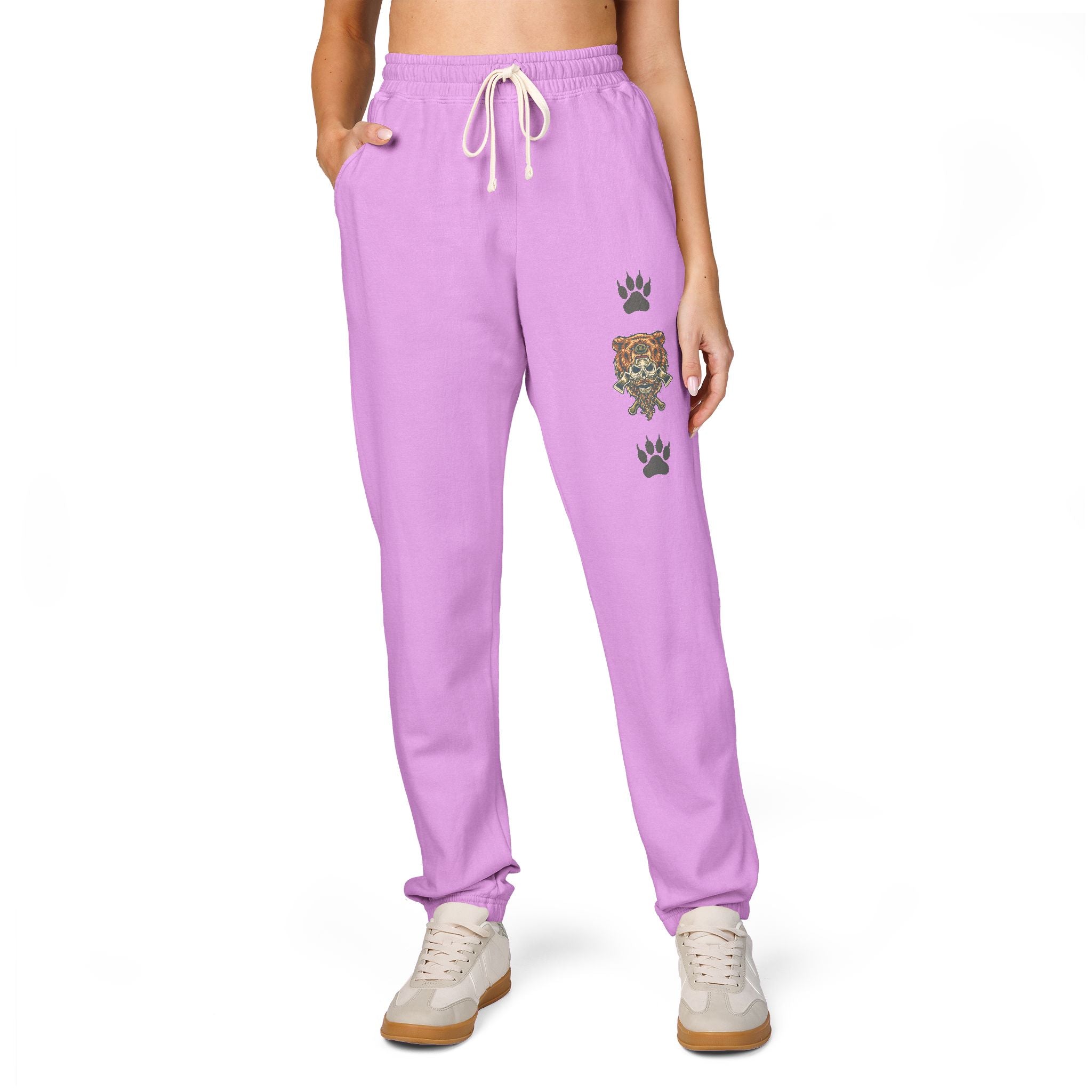 Bear Skull Print Fleece Sweatpants