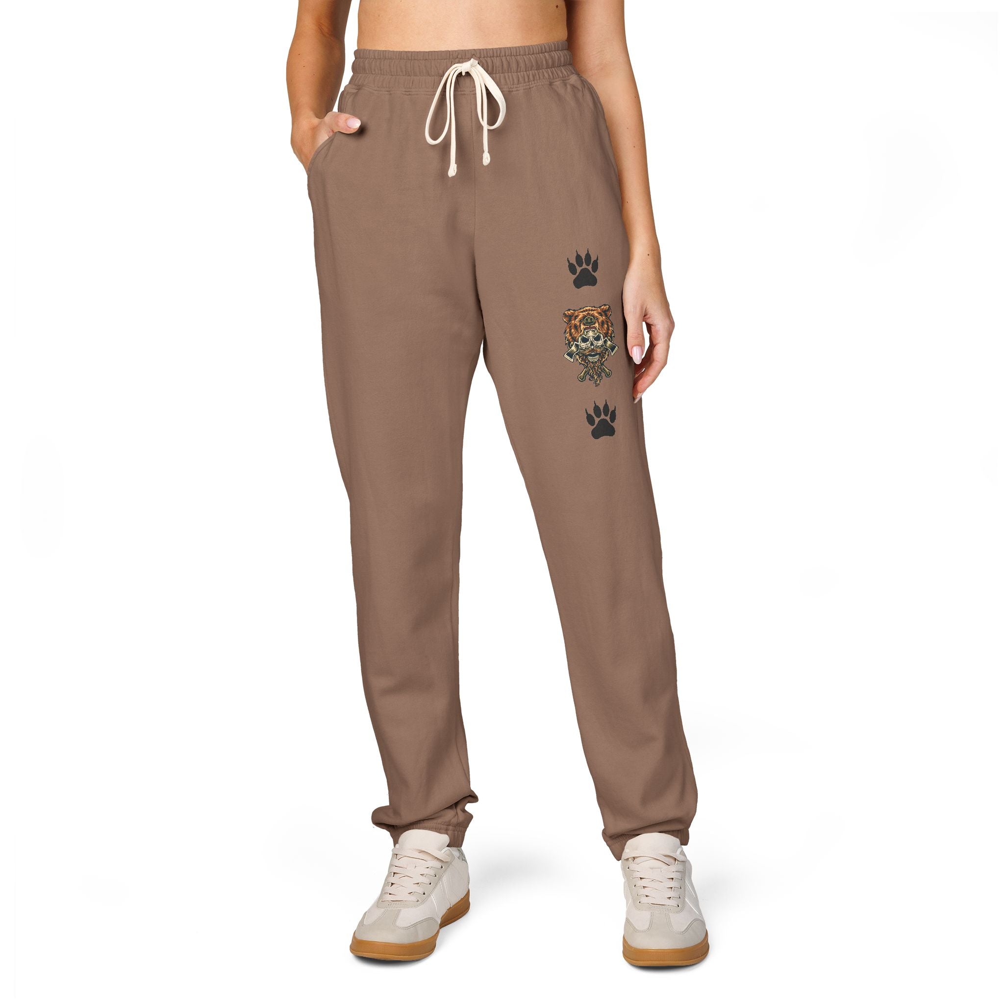 Bear Skull Print Fleece Sweatpants